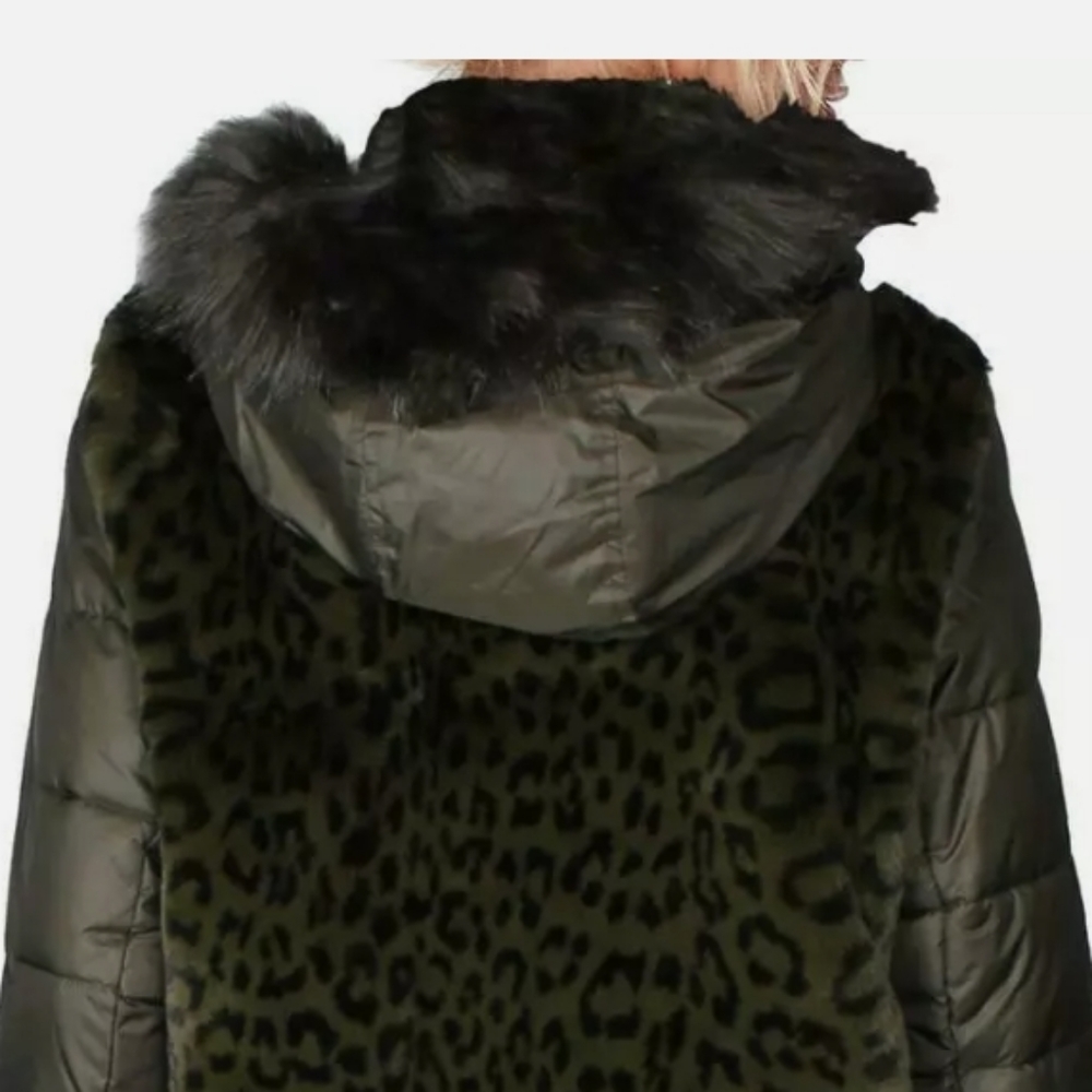 Via Spiga Womens Green Winter Faux Fur Hooded Coat Outerwear M - Picture 4 of 14